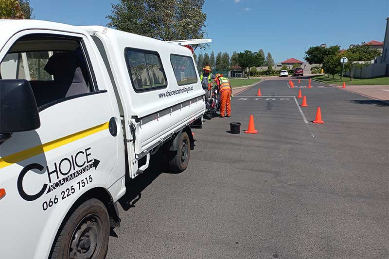 Road marking work commencing